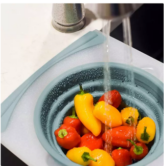Dexas 2-Pack Over the Sink Strainer and Chop & Scoop Cutting Board, Choose Color