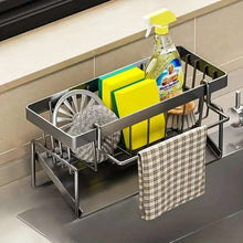 Stainless Steel Kitchen Sink Caddy, Sponge Holder with Drain Tray, Brush Holder, Soap Dispenser Organizer