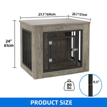 Dextrus 27.2" L 2-in-1 Dog Crate Furniture, Indoor Iron-Wood Dog Cage With Waterproof Top, Safety Corners,Steel Lock,for Small Dogs up to 30 lb,Gray,27.2"L x 20.1"W x 24"H