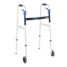 drive Aluminum Flame Blue Dual Trigger Release Folding Walker with Wheels Adjustable Height up to 350 lbs 32 to 39" H - Brands For Less USA