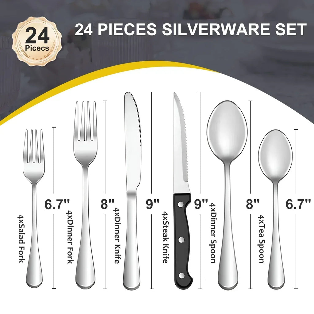 Bluebow Silverware Set with Steak Knives, Flatware Cutlery Set for 4 ...