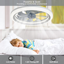 LISUNAR Ceiling Fans with Lights and Remote,20" Low Profile Ceiling Fan with Light,Dimmable LED Smart Ceiling Fan,Modern Flush Mount Fan Light,Bladeless Ceiling Fans for Bedroom,Living Room-White