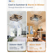 Zardon 16" Low Profile Caged Ceiling Fan with Light & Remote Control, Modern Brown Wood Finish, 6-Speed Quiet DC Motor for Indoor Spaces