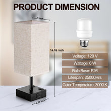 Walchoice Touch Control Table Lamp for Bedroom, 3-Way Dimmable Desk Lamp with USB A+C Charging Ports & 2-Prong AC Outlets, Nightstand Lamp with Rectangular Flaxen Shade