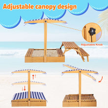 Haverchai Kid Sandbox with Lid, Outdoor Wooden Sand Boxes with Kids Picnic Table, Sandpit with Cover Canopy, Toddler Outdoor Playhouse with 2 Bench, Adjustable Roof & Bottom Liner for Backyard, Beach