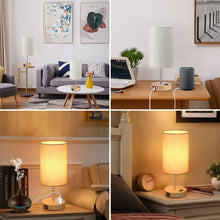 2PCS Small Touch Control Table Lamps for Bedroom, 3 Way Dimmable Bedside Lamp with USB C+A Fast Charging Ports, Nightstand Lamp for Office, Living Room, Reading, Bulbs Included, Wood