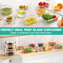 34pcs Glass Food Storage Containers with Lids Set, Airtight Meal Prep Containers (17 Containers & 17 Lids), Black