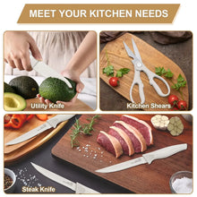 Walchoice 15 Pieces Knife Set with Block, High Carbon Stainless Steel Kitchen Knife Set with Sharpener, Rust Resistant & Dishwasher Safe