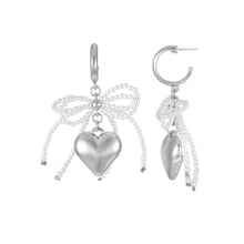 No Boundaries Silver-Tone Hoop Earrings with Heart and Bow Charms, 1-Pair, Women’s - Brands For Less USA