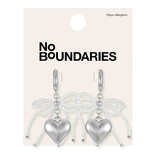 No Boundaries Silver-Tone Hoop Earrings with Heart and Bow Charms, 1-Pair, Women’s - Brands For Less USA