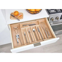 Idesign Renewable Paulownia Wood Collection Expandable Flatware and Cutlery Tray, 15" X 12" to 22"