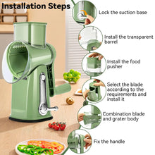 Pukomc Rotary Cheese Grater with Handle- 5 Blades, Suction Base, Mandoline Slicer & Veg Shredder with Blade Storage Box(Green)