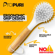 propuri Dish Brush Set with Bamboo Handle, Kitchen Scrub Brush,3 Pack Yellow White Black - Brands For Less USA