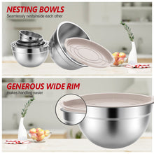 Stainless Steel Mixing Bowls Set, TINANA 6 Pack Mixing Bowls with Lids, Metal Nesting Storage Bowls for Kitchen, 4.5/3/2.5/2/1.5/0.75QT, Great for Prep, Baking, Serving, Khaki