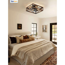 Zardon 16" Low Profile Caged Ceiling Fan with Light & Remote Control, Modern Brown Wood Finish, 6-Speed Quiet DC Motor for Indoor Spaces