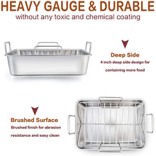 VeSteel 16'' x 11.5'' Roasting Pan with Rack, Stainless Steel Turkey Roaster Include Deep Lasagna Pan & V-Shaped Rack & Roasting Rack, Heavy Duty & Dishwasher Safe