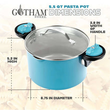 Gotham Steel 5 Qt Nonstick Pasta Pot with Strainer Lid & Twist and Lock Handles, Multipurpose Stock Pot, Dishwasher Safe, Aqua Blue - Brands For Less USA