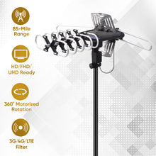 onn. Outdoor TV Antenna with Pole, up to 85-Mile Reception Range, Ultra-HD/Full HD/HD Ready