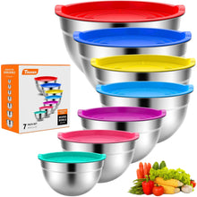 TINANA Mixing Bowls with Lids: Stainless Steel Mixing Bowls Set, Metal Nesting Mixing Bowls for Kitchen, 7/4.5/3.0/2.0/1.5/1.0/0.7QT, Great for Prep, Baking, Serving