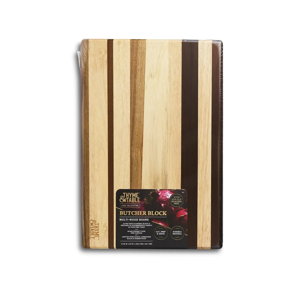 Thyme & Table 18x12 Multi-Wood Butcher Block with Non-Slip Silicone Fe ...