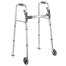 Naipo Compact Folding Walker with Trigger Release and Glide Skis for Seniors Elderly, 5 Inches Front Wheels Support Up to 350lbs, Silver - Brands For Less USA
