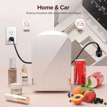 Auseo Mini Portable Fridge Personal, Countertop, 4L/6 Cans, Cooler Small Refrigerator, Front Door Stainless Steel, AC/DC, Option for Skincare, Makeup, Drinks, Dorm Room, White