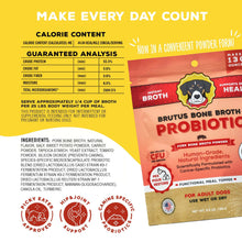 Brutus Bone Broth Probiotic Meal Toppers for Dogs Mega Pack (Pork) - Pet Food Topper - Bone Broth Powder Fortified - Pet Safe Human Grade Dog Food Topper - Makes Up to 130 Liquid Oz