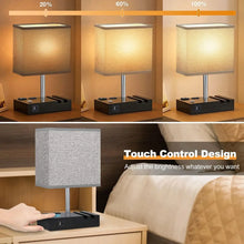 HadinEEon Bedside Table Lamps with 2 Phone Stands, Gray