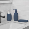 Mainstays Ceramic Stoneware Bath Accessories 3-Piece Set, Blue – Soap Pump Dispenser, Tumbler, and Accessory Tray