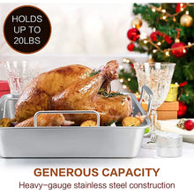 VeSteel 16'' x 11.5'' Roasting Pan with Rack, Stainless Steel Turkey Roaster Include Deep Lasagna Pan & V-Shaped Rack & Roasting Rack, Heavy Duty & Dishwasher Safe