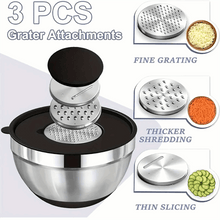 AOKIWO Mixing Bowls with Airtight Lids, 8PCS Stainless Steel Bowls Set with 3 Grater Attachments, Kitchen Bowls with Non-Slip Bottoms, Size 5, 4, 3.5, 2, 1.5 QT for Mixing & Serving, Black