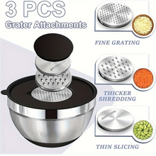 AOKIWO Mixing Bowls with Airtight Lids, 8PCS Stainless Steel Bowls Set with 3 Grater Attachments, Kitchen Bowls with Non-Slip Bottoms, Size 5, 4, 3.5, 2, 1.5 QT for Mixing & Serving, Black