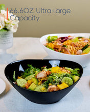 LaGlint 66 OZ Large Salad Bowl Set of 2, Opal Glass 10 inch Lightweight Serving Dishes for Salad, Fruit, Kitchen Microwave & Dishwasher Safe, Oval Shape Black