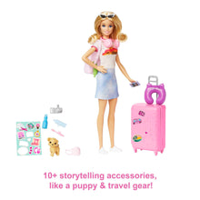 Barbie Doll and Accessories, 'Malibu' Travel Set with Puppy & Working Suitcase, 10+ Pieces