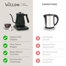 Willow Kitchen 1L Gooseneck Electric Kettle for Pour Over Coffee & Tea, Temperature Control & Automatic Shutoff, Rapid Boil Hot Water Kettle Pot, Black