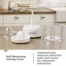 BLACK+DECKER Manual Citrus Juicer, 32 oz, White Plastic, Self-Reversing Cone