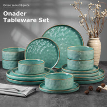 Onader Dinnerware Sets for 6, 18-Piece Plates and Bowls Set, Stoneware Dish Set for Kitchen, Ceramic Dinnerware for Home Restaurant, Chip and Scratch Resistant, Microwave and Dishwash, Reactive Green - Brands For Less USA