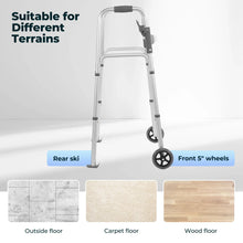 Naipo Compact Folding Walker with Trigger Release and Glide Skis for Seniors Elderly, 5 Inches Front Wheels Support Up to 350lbs, Silver - Brands For Less USA