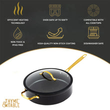 Thyme & Table Non-Stick 5 Quart Signature Sauté Pan with Glass Lid, Black & Gold - Brands For Less USA