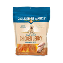 Golden Rewards chicken jerky dog treats bag made with wholesome chicken breast and no artificial preservatives