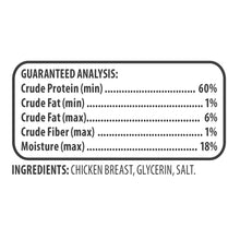 Ingredients and guaranteed analysis label for chicken jerky dog treats by Brands For Less USA