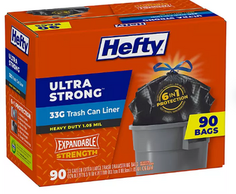 Hefty Ultra Strong Drawstring Trash Bags, Unscented 33 gal., 90 ct.