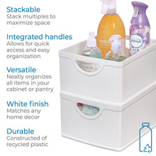 iDesign Set of 2 White Stacking BPA-Free Organization Bins, 5" H x 8" W x 10" D