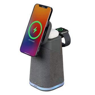 iHome IBT70 Triple Wireless Charging Stand with Bluetooth Speaker