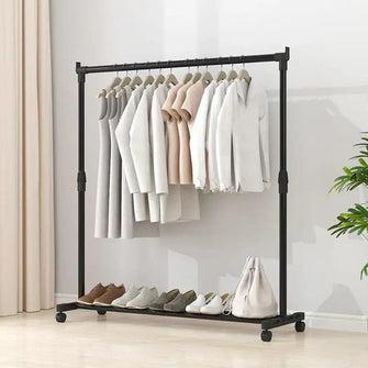 Simple Freestanding Rolling Garment Rack with Wheels, Black, for Bedroom, Laundry, Living Room