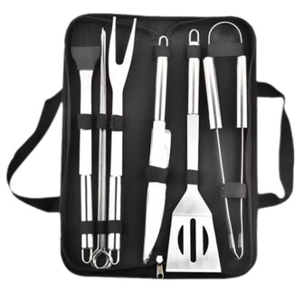 Stainless Steel BBQ Grill Tool Set - 9-Piece Grilling Accessories Kit with Spatula, Fork, Knife, Brush, Tongs, and Carry Bag - Outdoor Barbecue Utensils