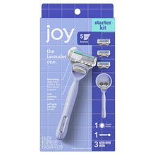 joy lavender razor for women, shave kit with 1 handle + 3 razor blade refills, includes shower holder