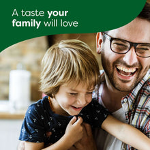 Happy father and son enjoying meal time together promoting Knorr chicken bouillon 126.4 oz