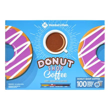 Blue Donut Shop Coffee box with purple iced donuts and coffee cup illustration showing donut shop coffee pods 100 count