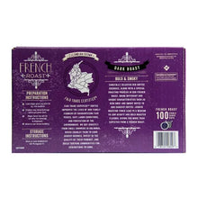 French Roast single serve coffee cups 100 count dark roast Colombian origin purple box bold and smoky